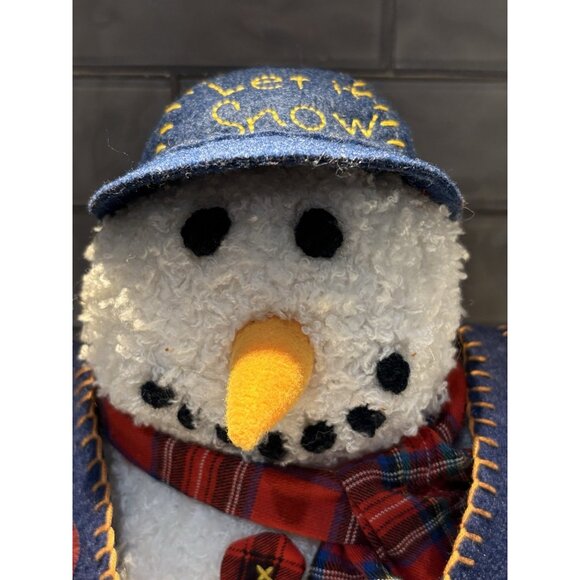 Patchwork Snowman Plush Christmas Weighted International Silver Co Let it Snow - Picture 5 of 9